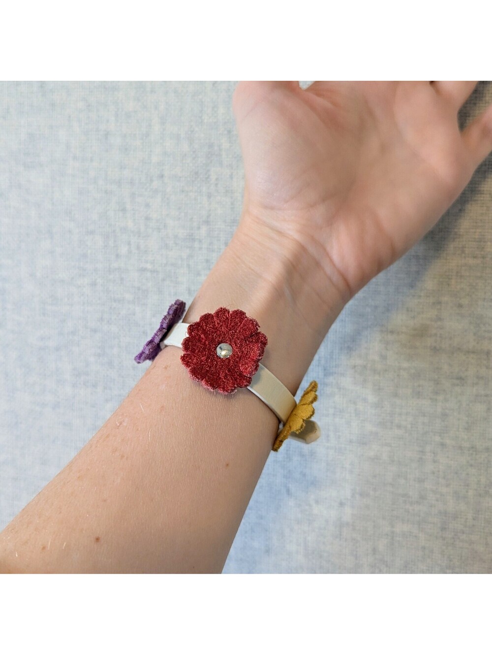 Vintage leather & suede flower bracelet